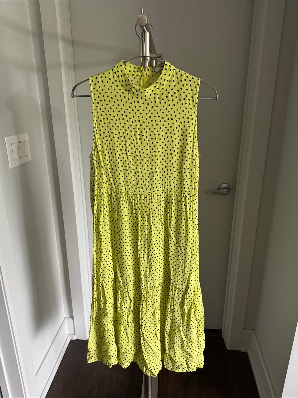 Sleeveless Neon Yellow Polka Dot Mini Dress